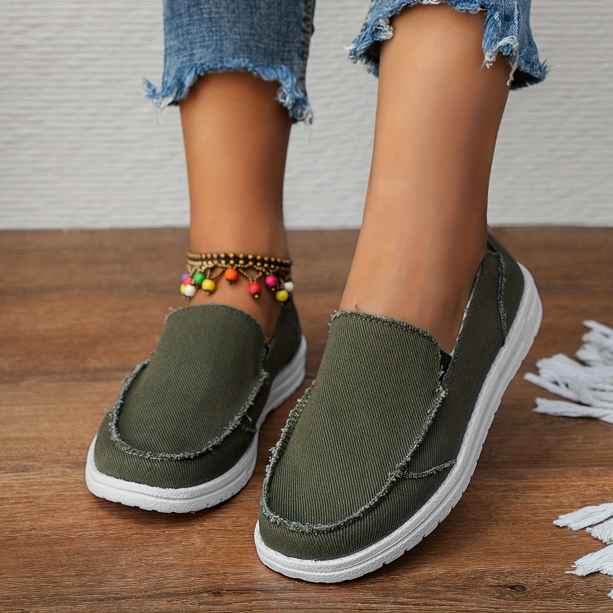 Flat Canvas Shoes, Solid Color Slip On Low Top Sneakers