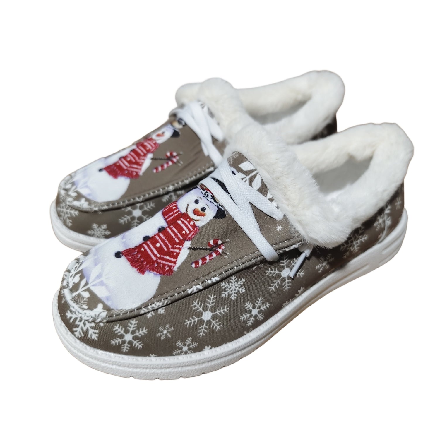 Snowman Pattern Canvas Shoes, Lightweight Plush Lined Sneakers