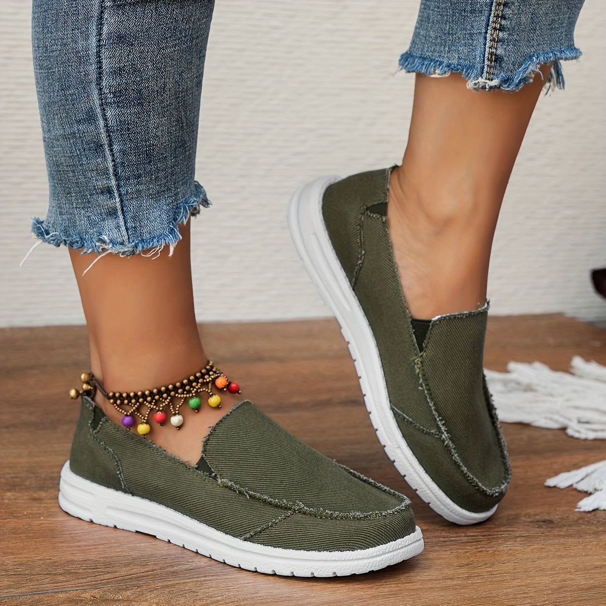 Flat Canvas Shoes, Solid Color Slip On Low Top Sneakers