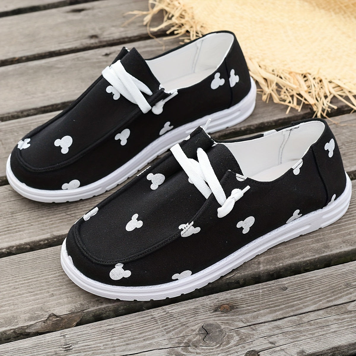 Cartoon Print Canvas Shoes, Lightweight Lace Up Walking Shoes