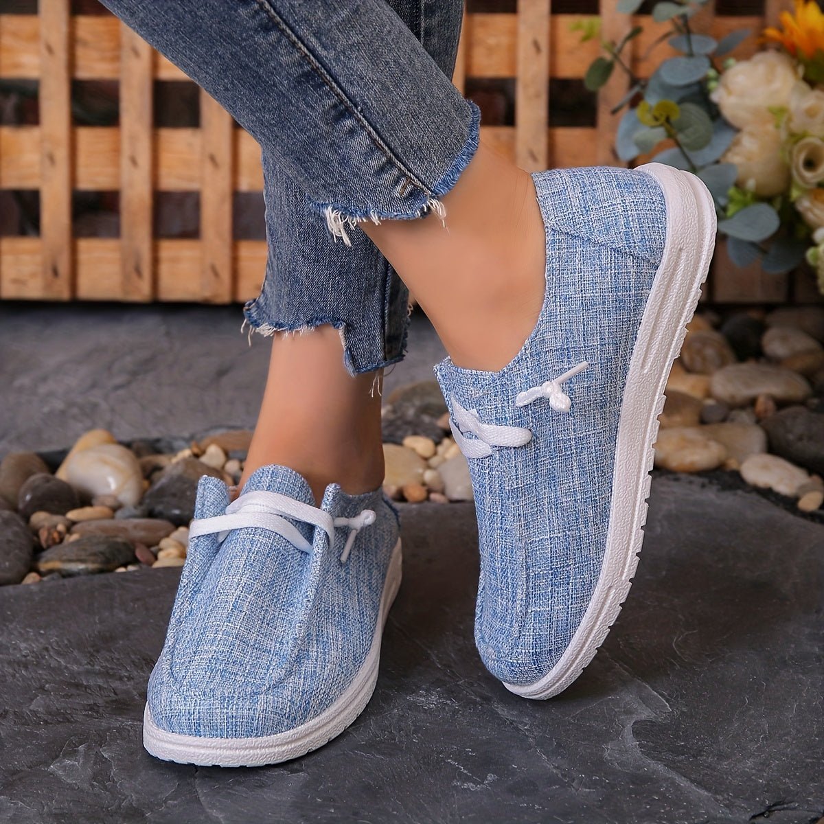 Solid Color Canvas Shoes, Casual Lace Up Walking Sneakers