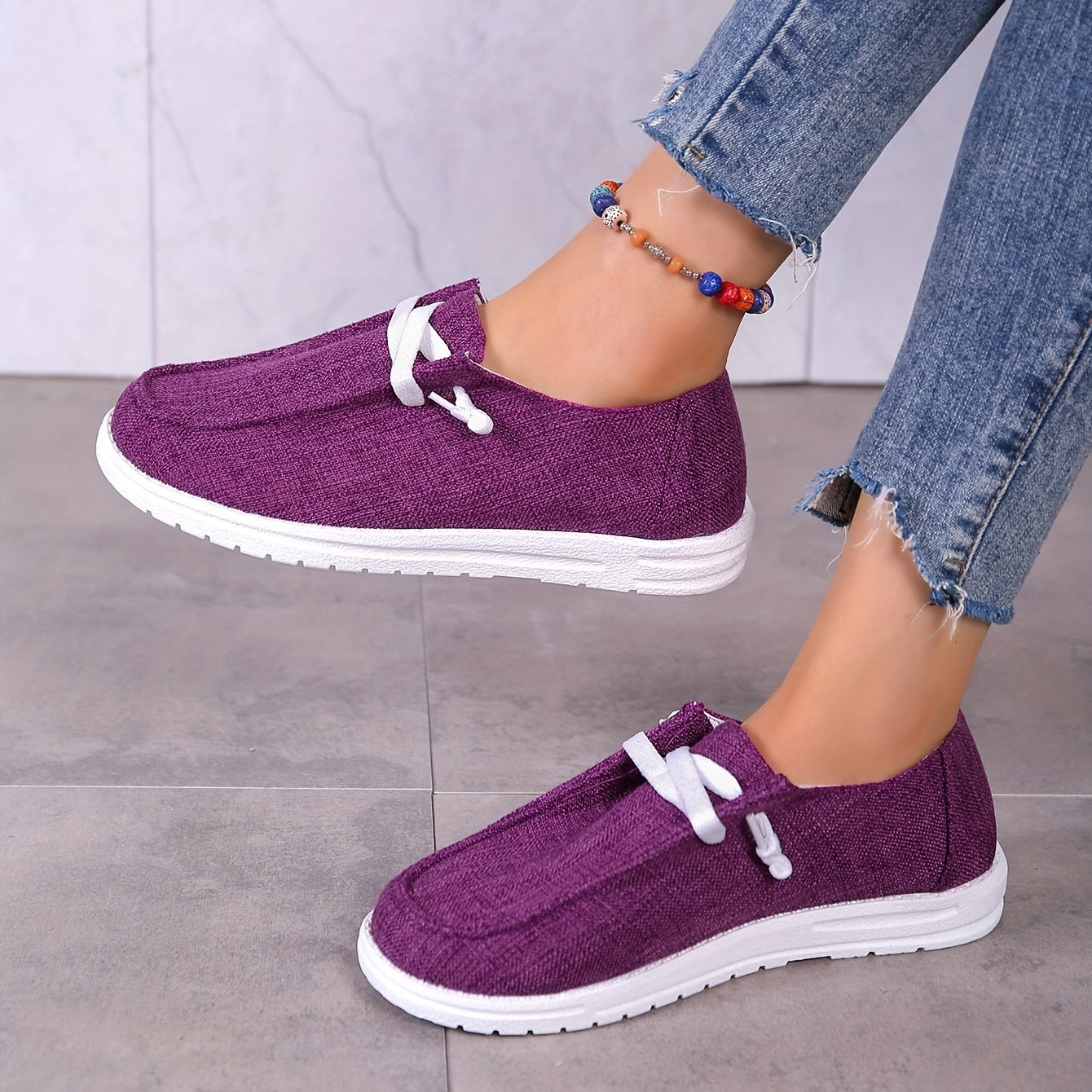 Solid Color Canvas Shoes, Casual Lace Up Walking Sneakers