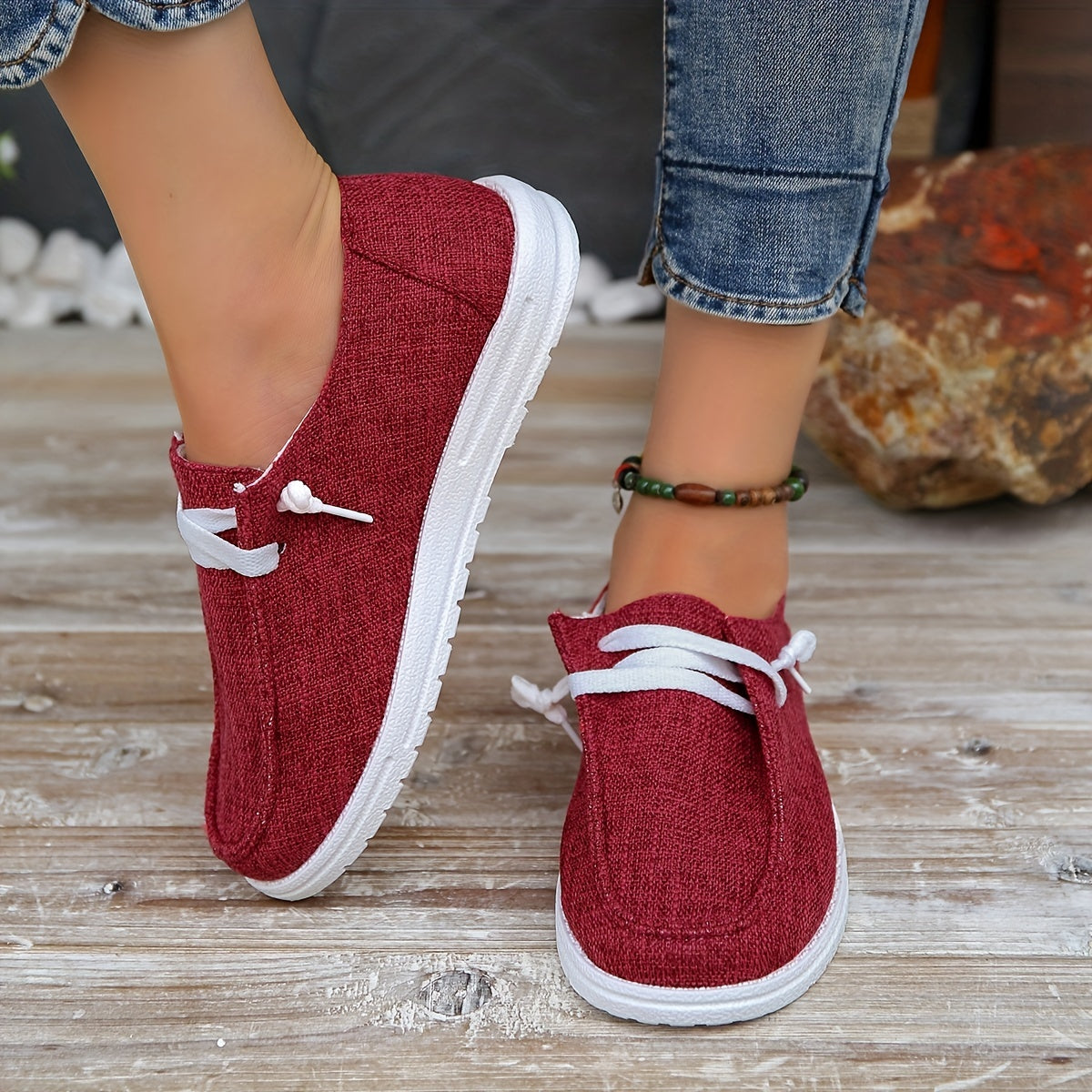 Solid Color Canvas Shoes, Casual Lace Up Walking Sneakers