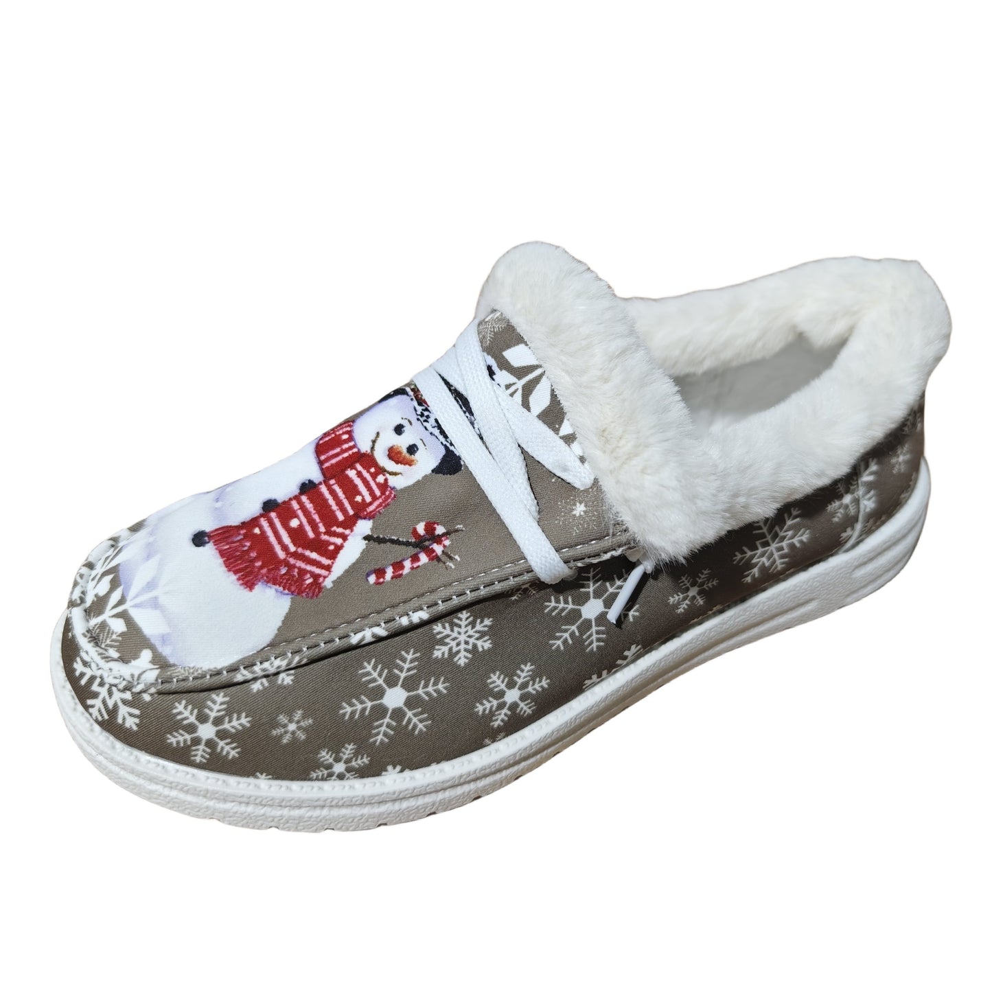 Snowman Pattern Canvas Shoes, Lightweight Plush Lined Sneakers