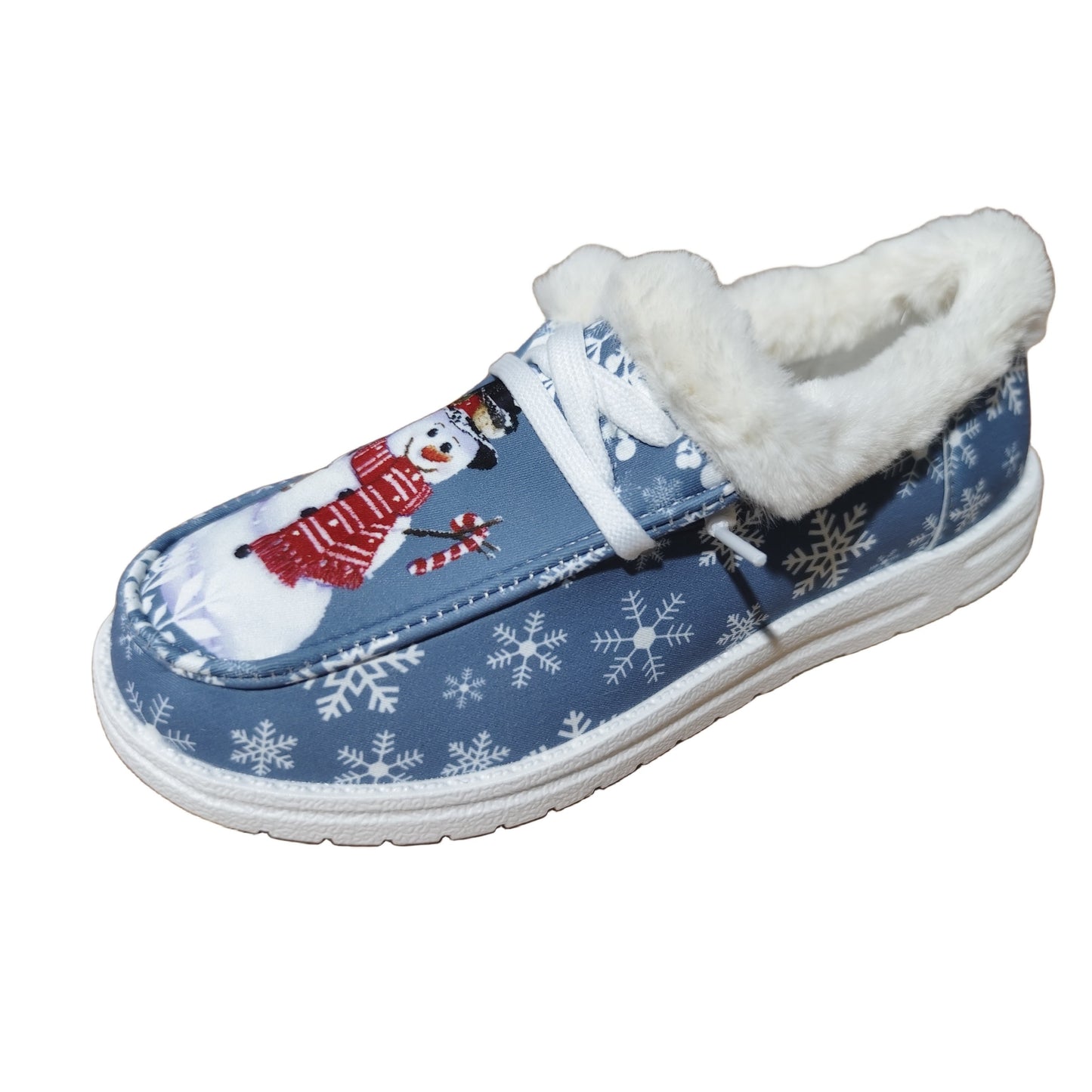 Snowman Pattern Canvas Shoes, Lightweight Plush Lined Sneakers