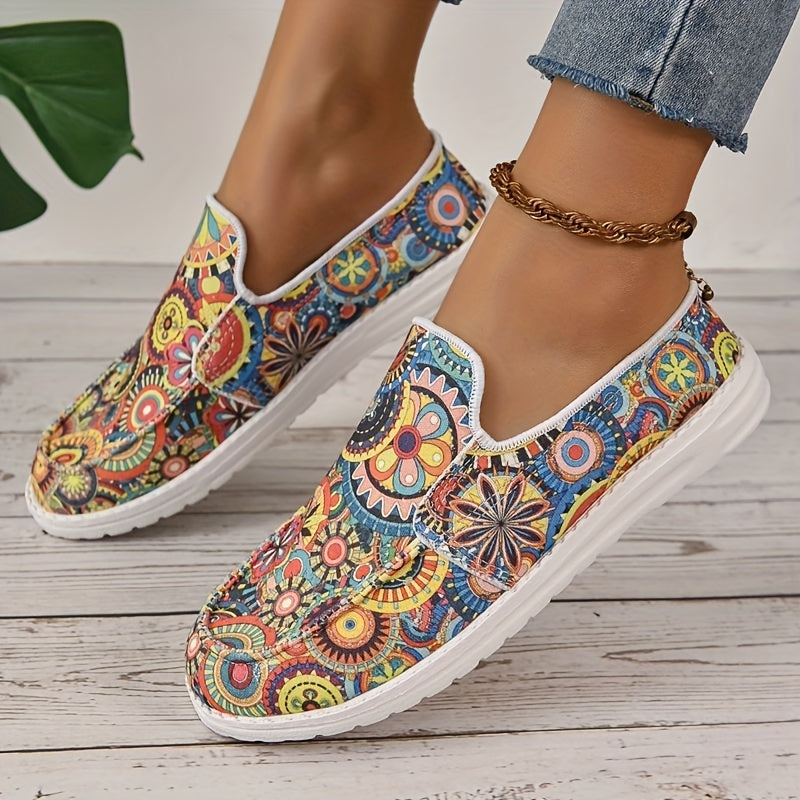 Floral Print Flat Shoes, Fashion Slip On Loafers