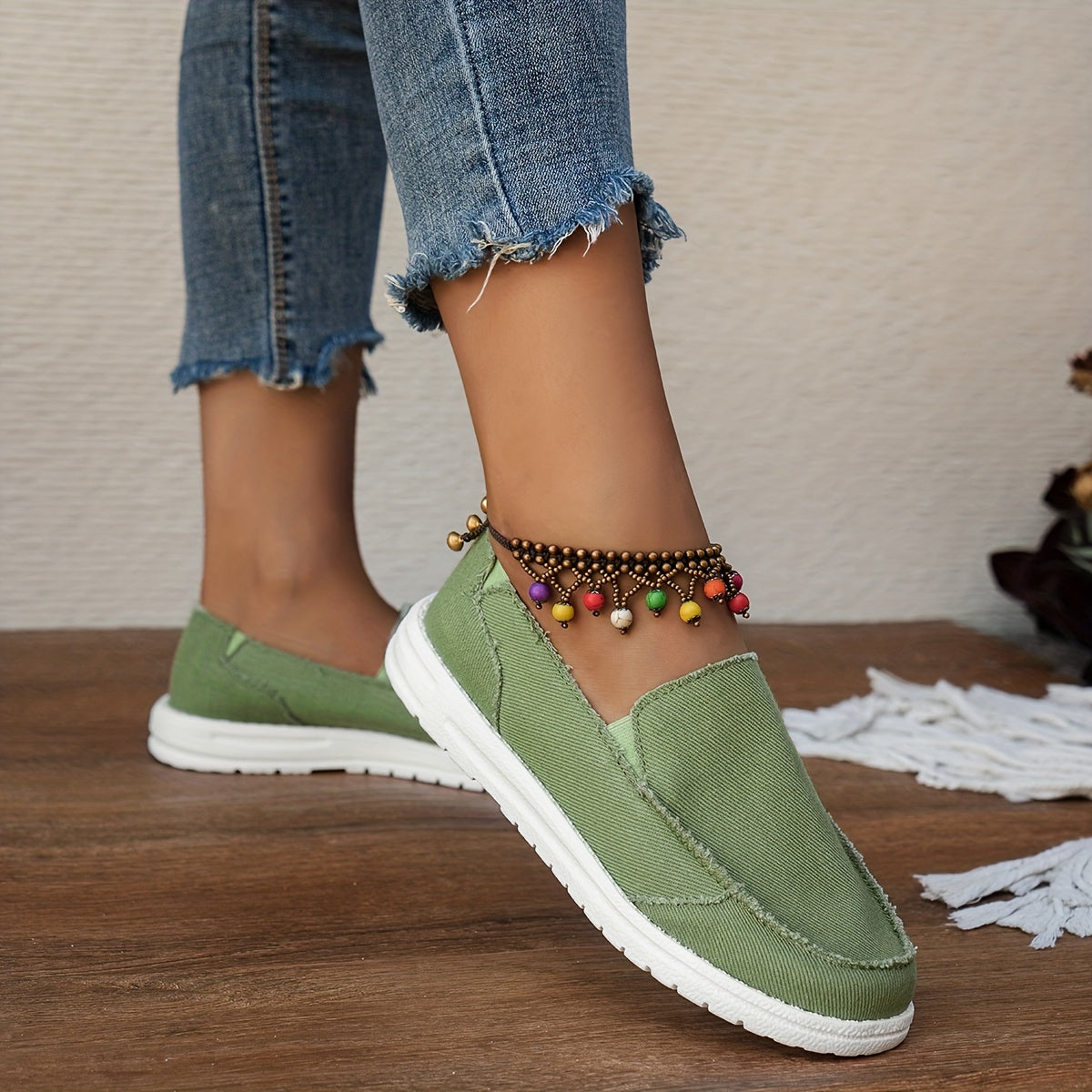 Flat Canvas Shoes, Solid Color Slip On Low Top Sneakers