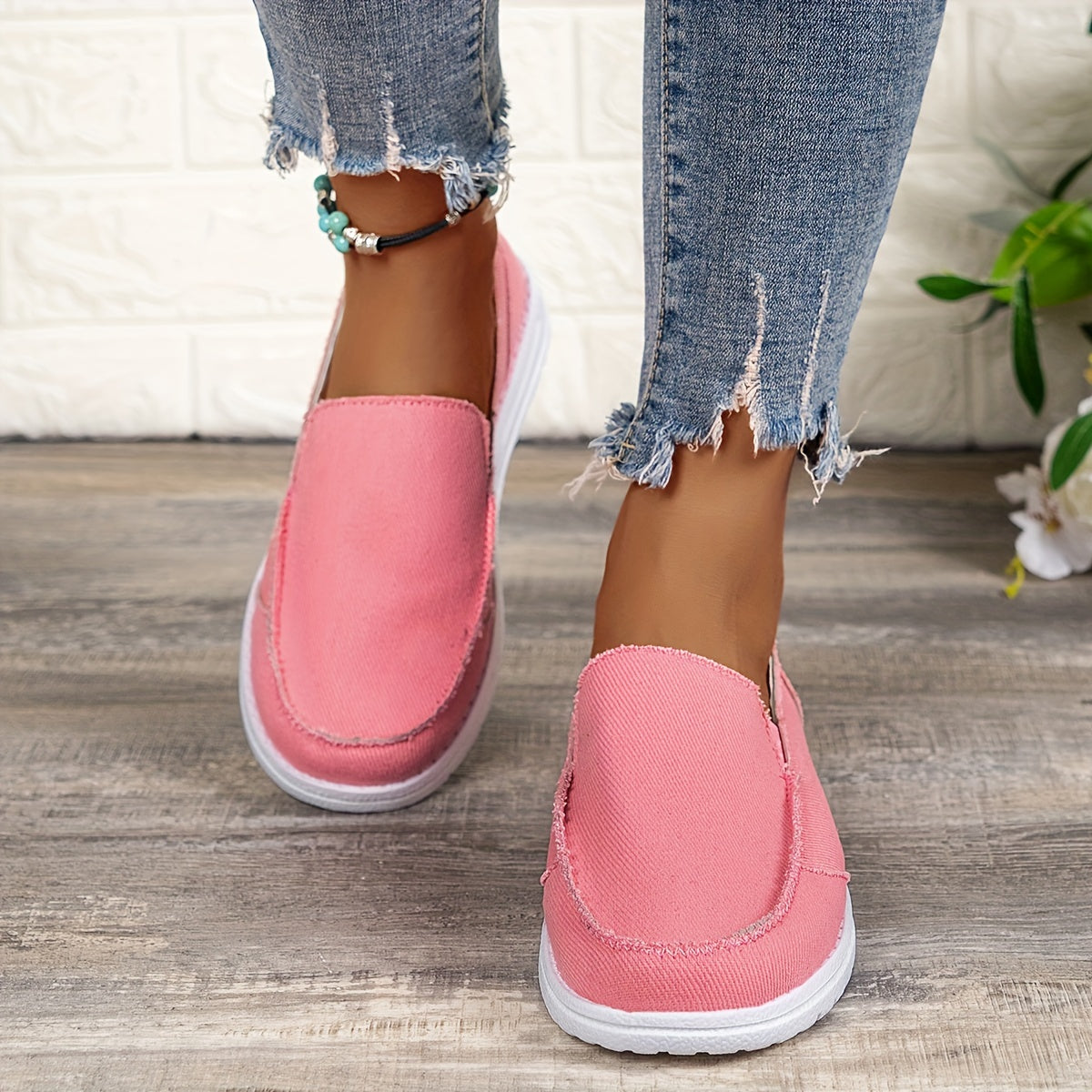 Flat Canvas Shoes, Solid Color Slip On Low Top Sneakers