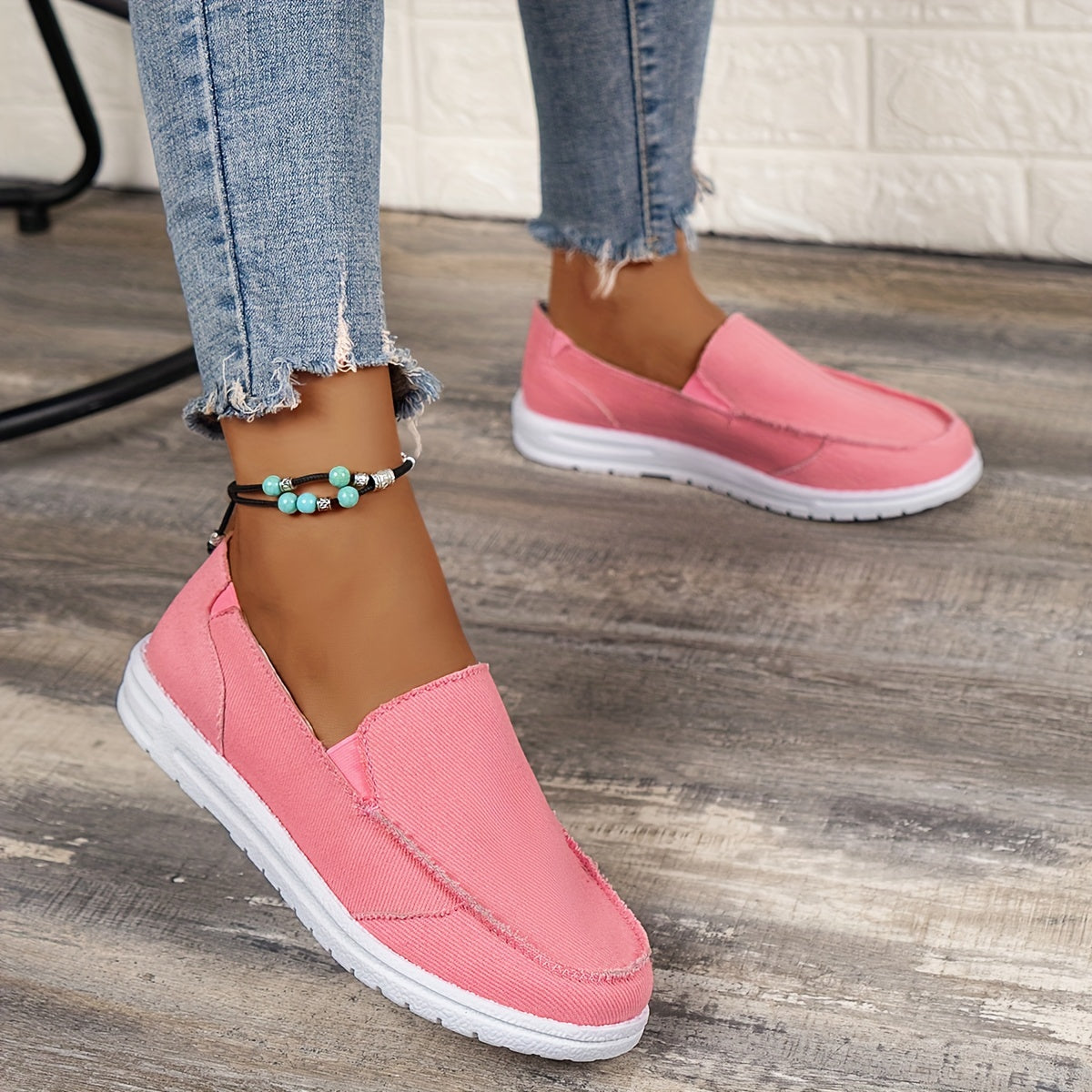 Flat Canvas Shoes, Solid Color Slip On Low Top Sneakers