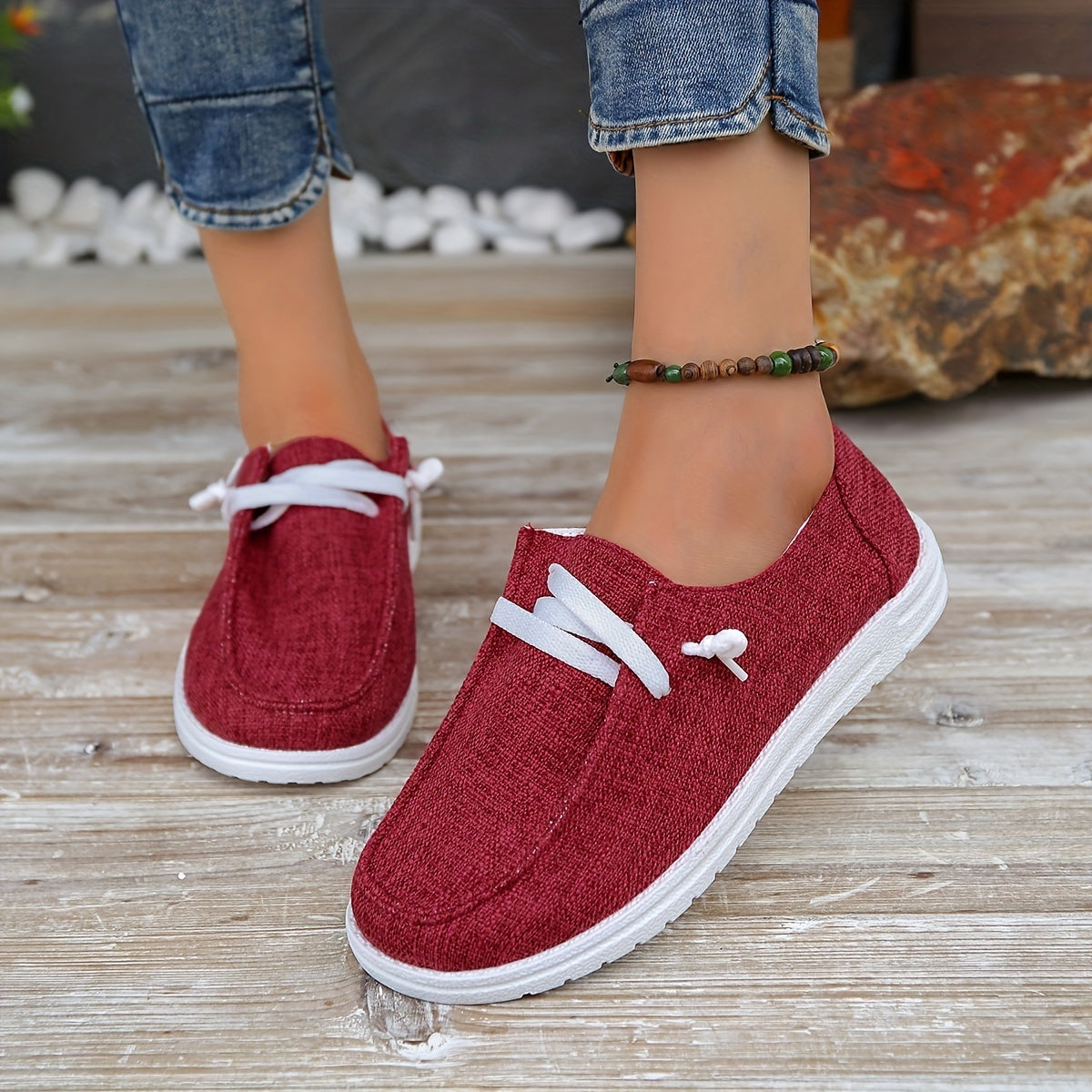 Solid Color Canvas Shoes, Casual Lace Up Walking Sneakers