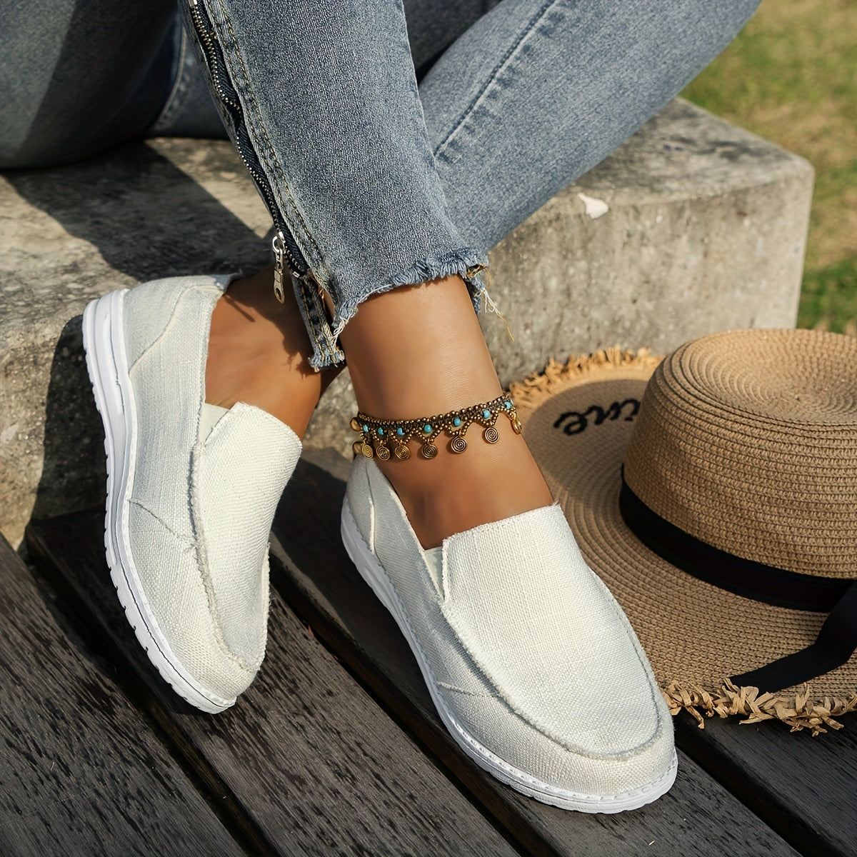 Flat Canvas Shoes, Solid Color Slip On Low Top Sneakers