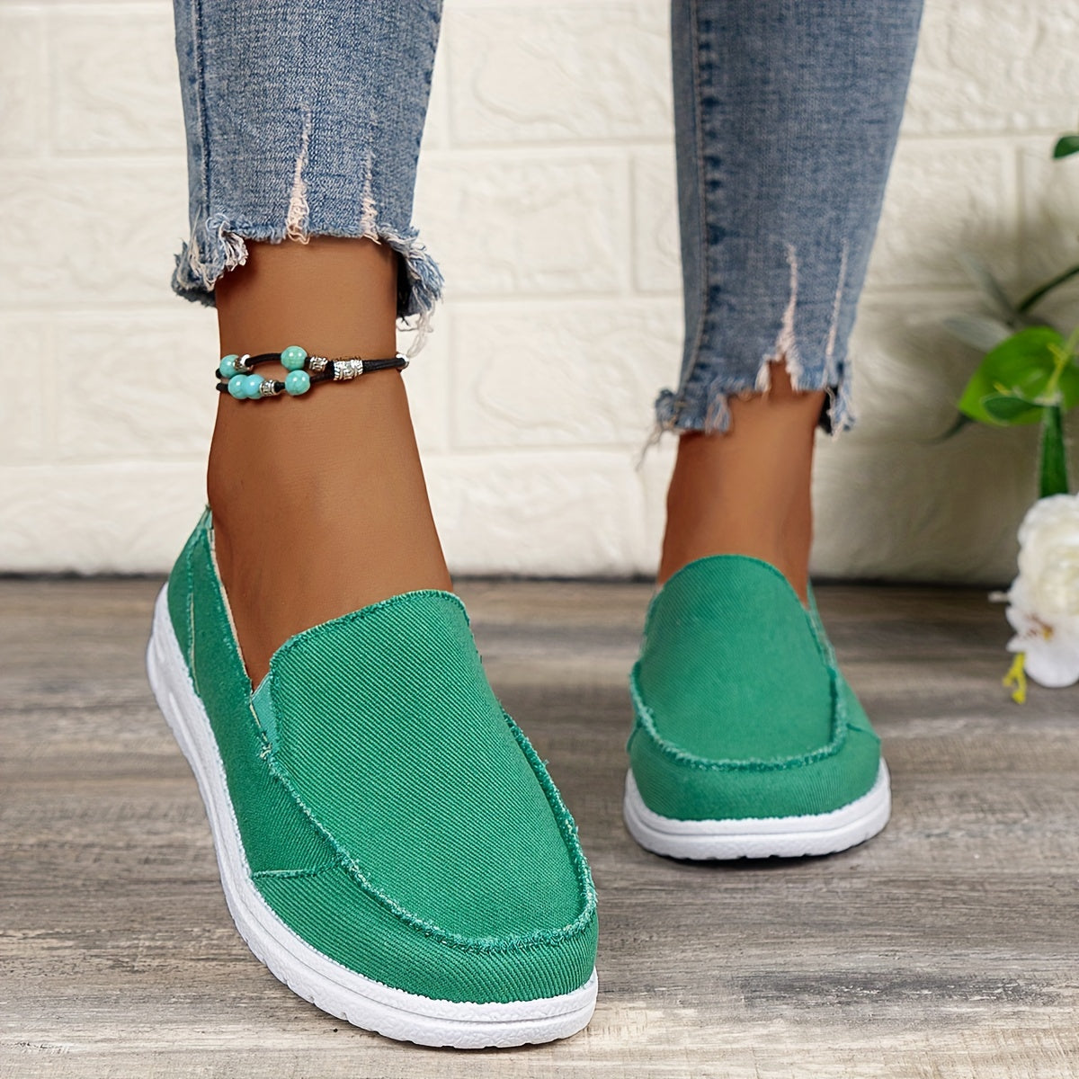 Flat Canvas Shoes, Solid Color Slip On Low Top Sneakers